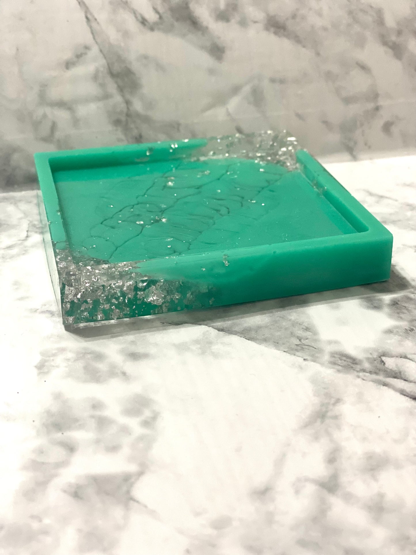 RTS Coasters- Teal with Silver Flakes