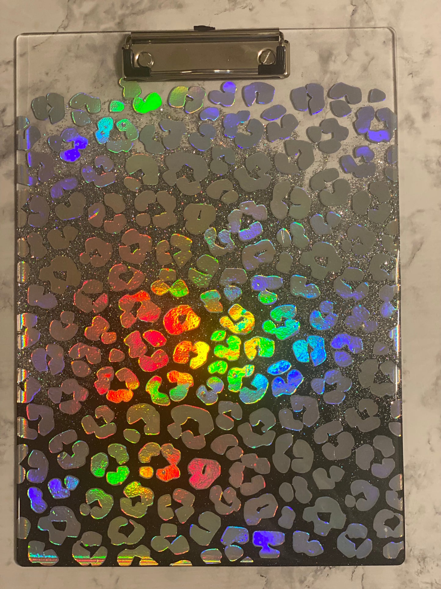 Holographic Leopard Print Clip Board