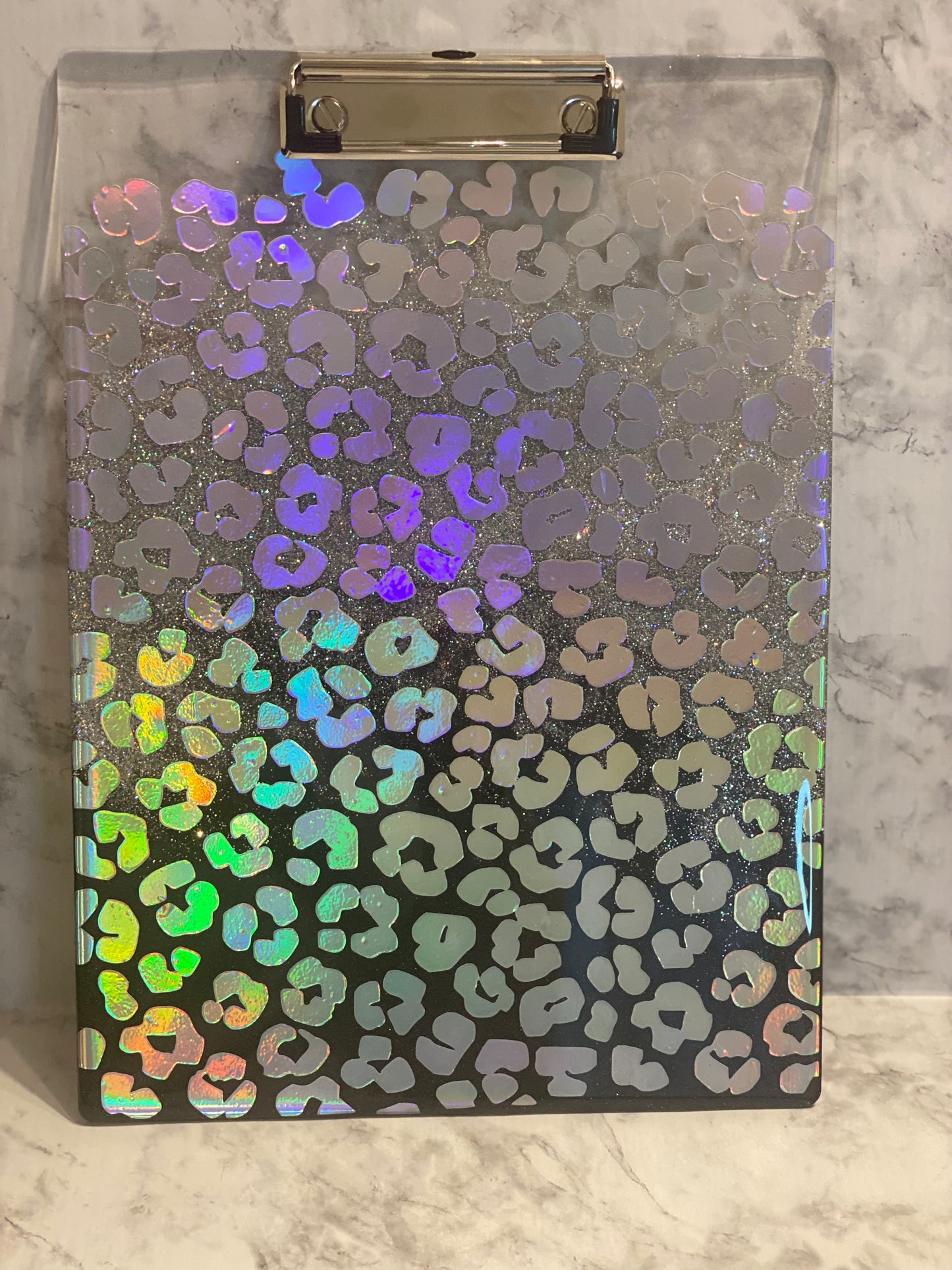 Holographic Leopard Print Clip Board