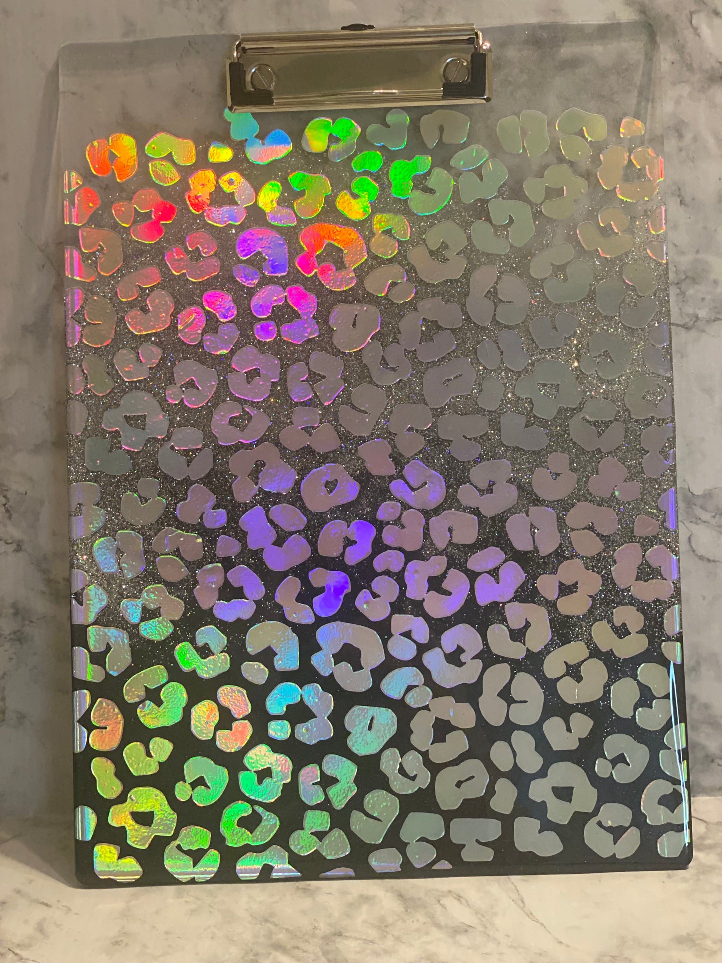 Holographic Leopard Print Clip Board