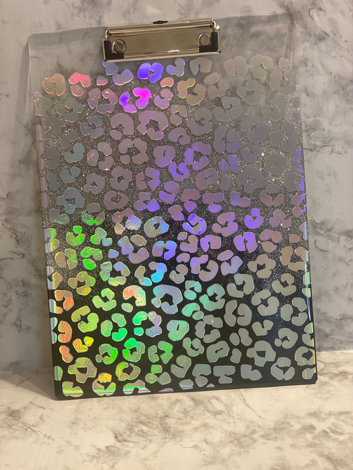 Holographic Leopard Print Clip Board