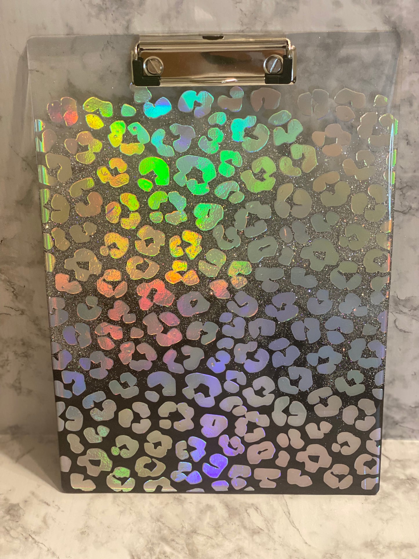 Holographic Leopard Print Clip Board