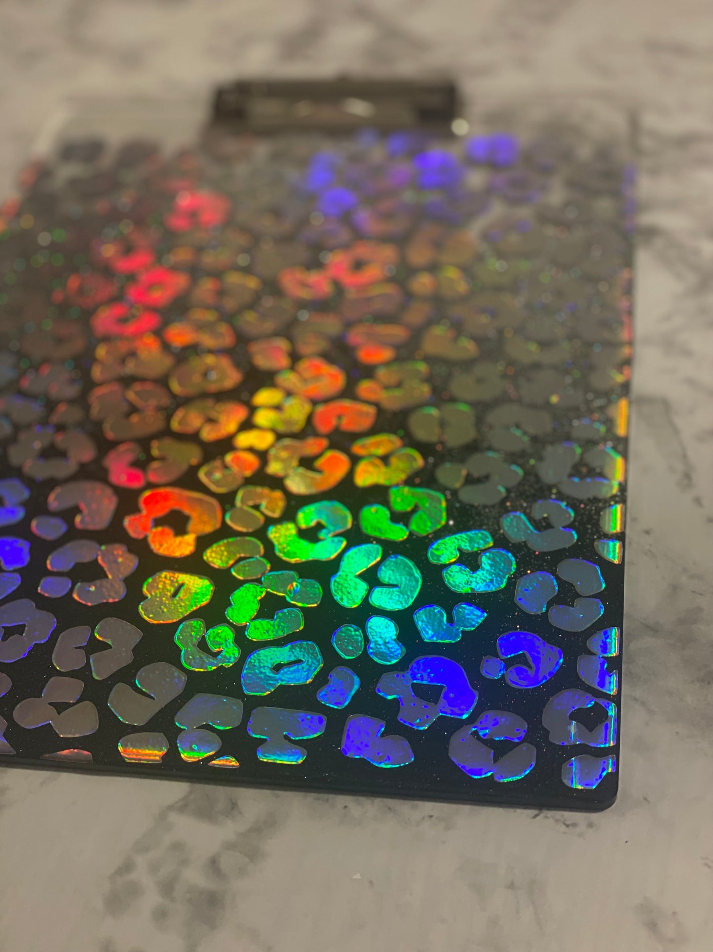 Holographic Leopard Print Clip Board