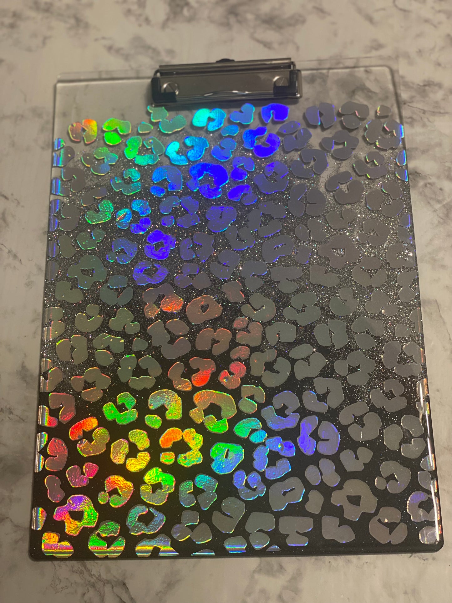 Holographic Leopard Print Clip Board