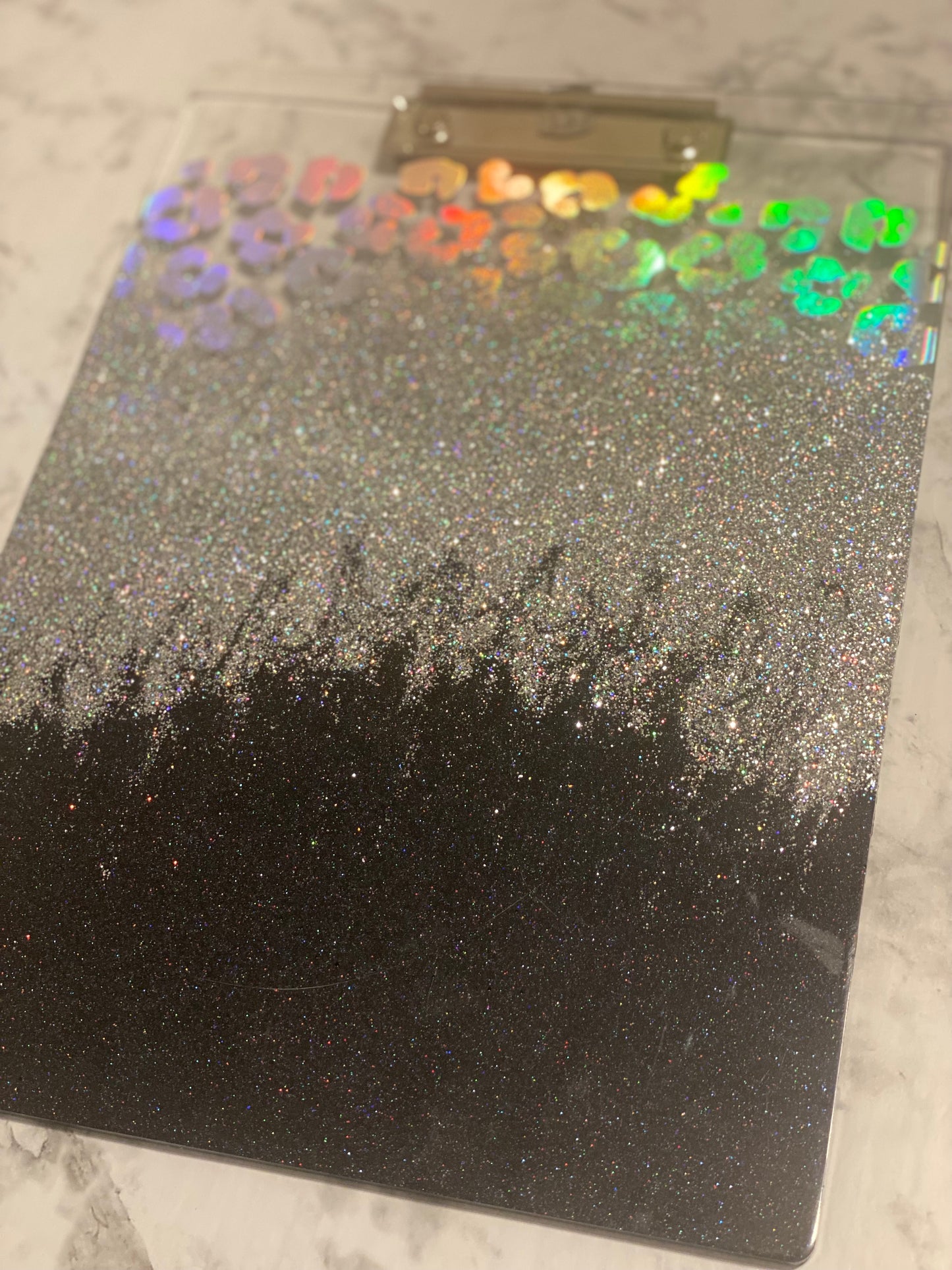 Holographic Leopard Print Clip Board