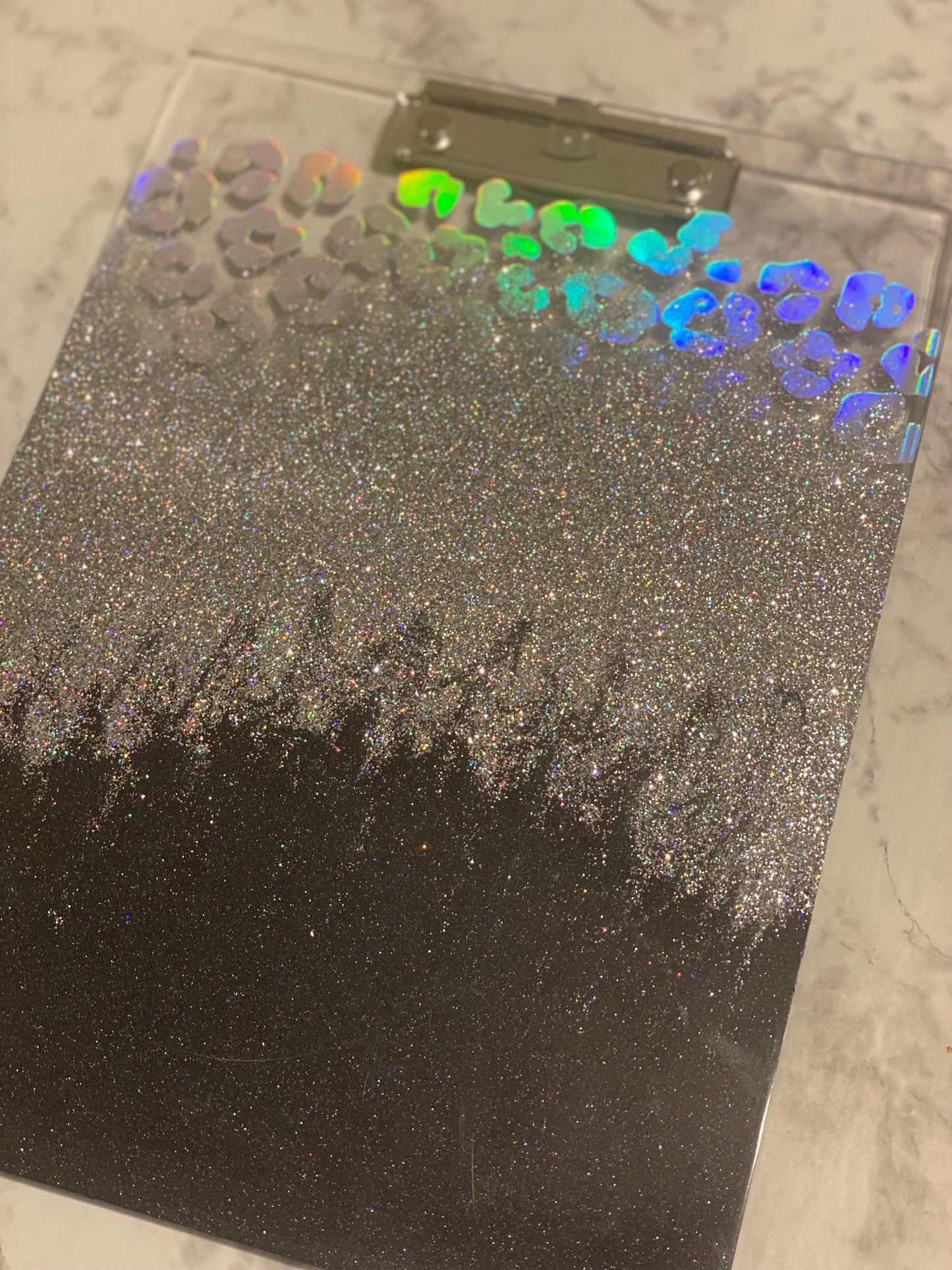 Holographic Leopard Print Clip Board