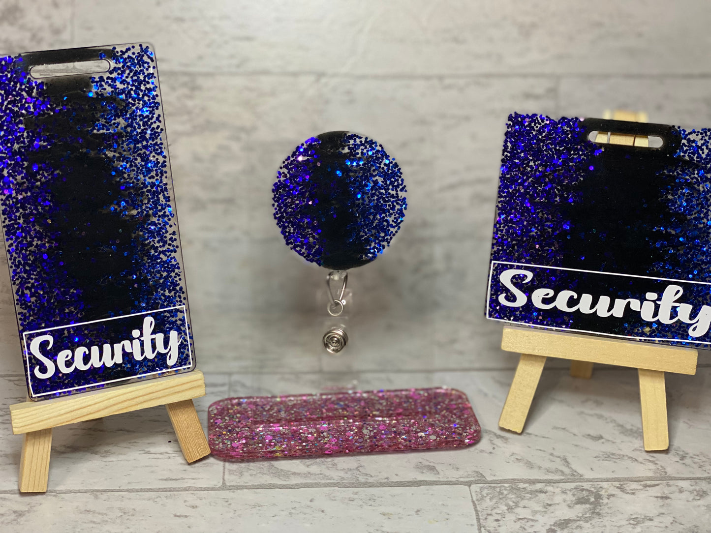 Purple, Blue and Black Slipt Buddy and Badge Reel Set