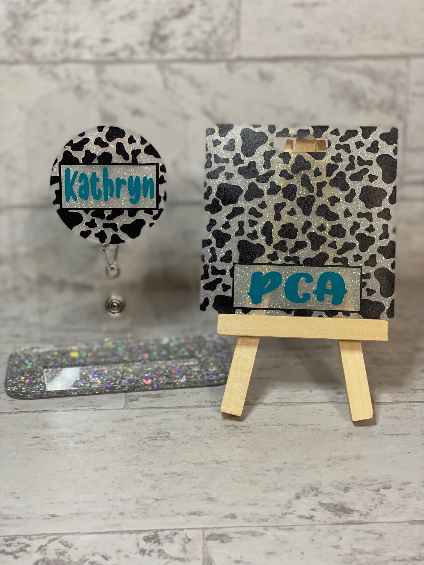 Cow print Badge Buddy and Badge Reel Set