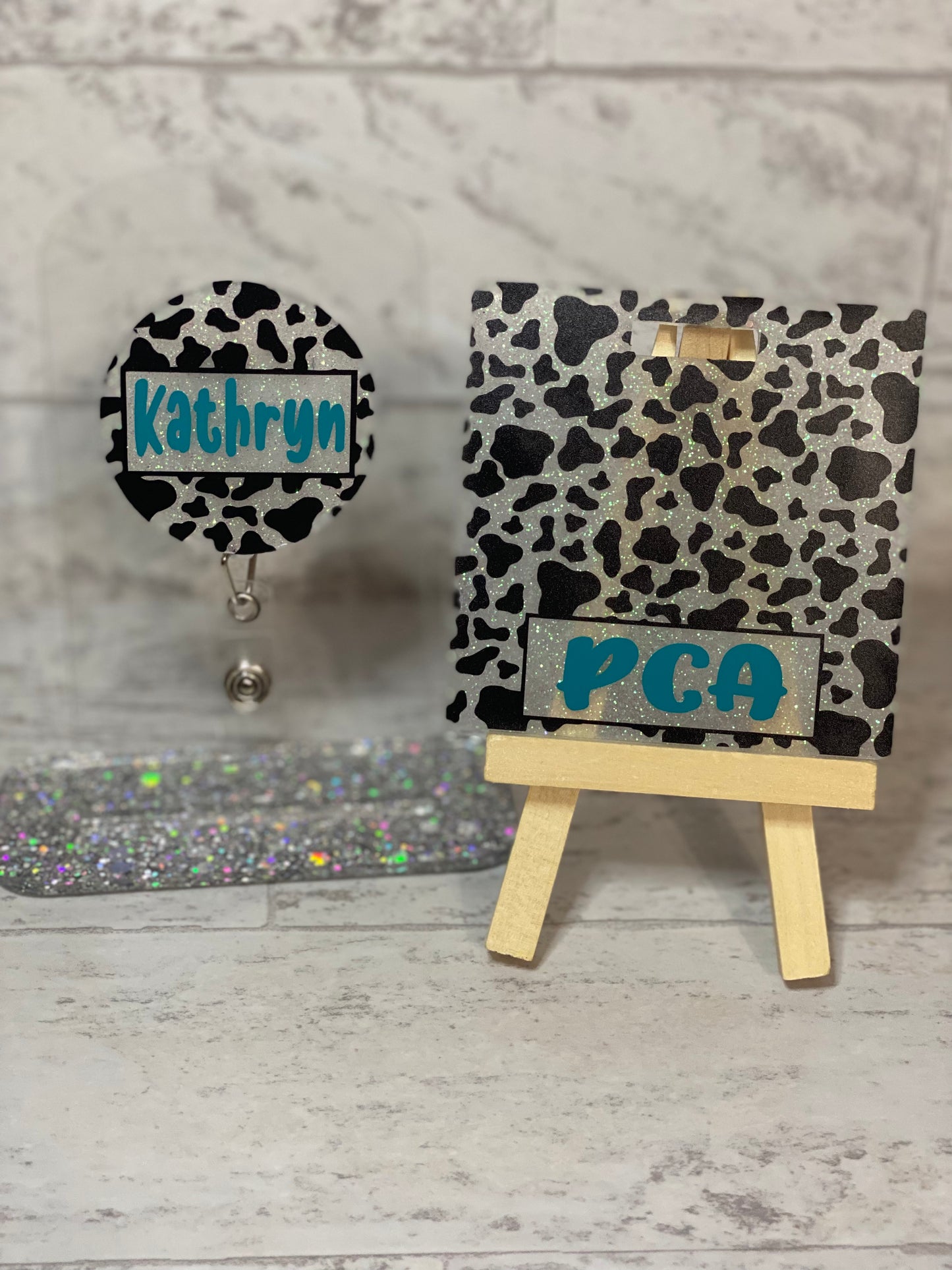 Cow print Badge Buddy and Badge Reel Set