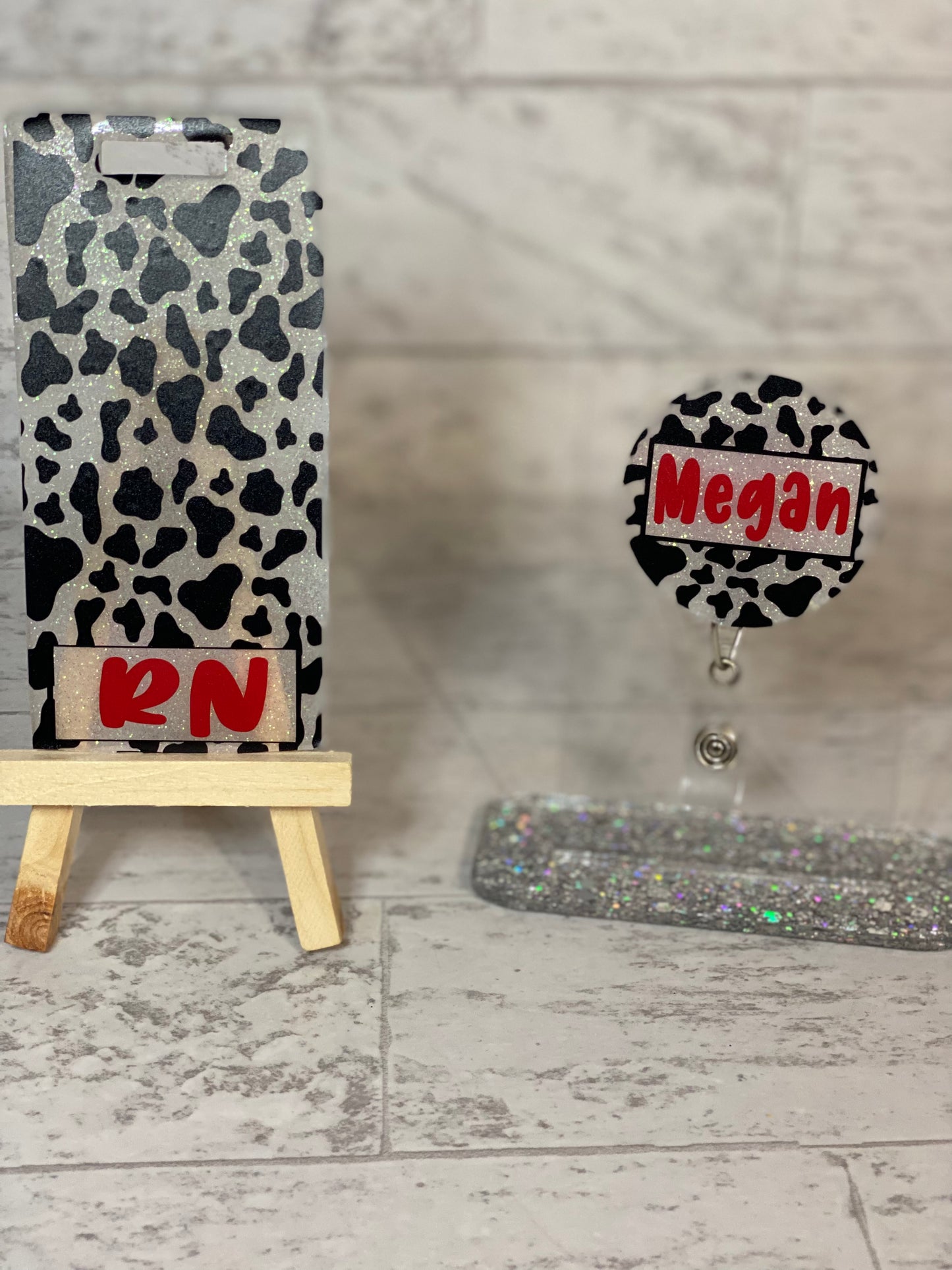 Cow print Badge Buddy and Badge Reel Set