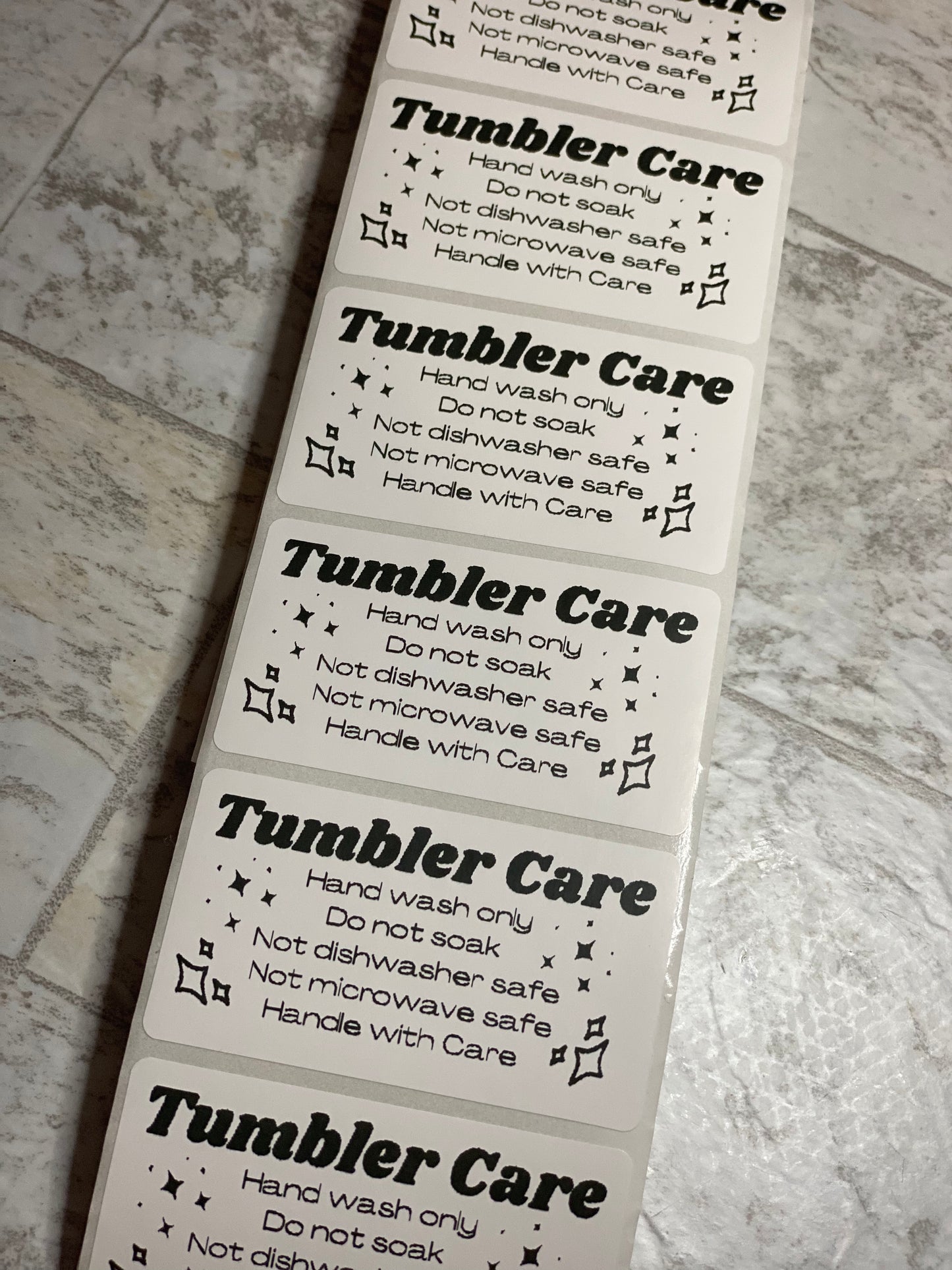 Tumbler Care Thermal Printer labels