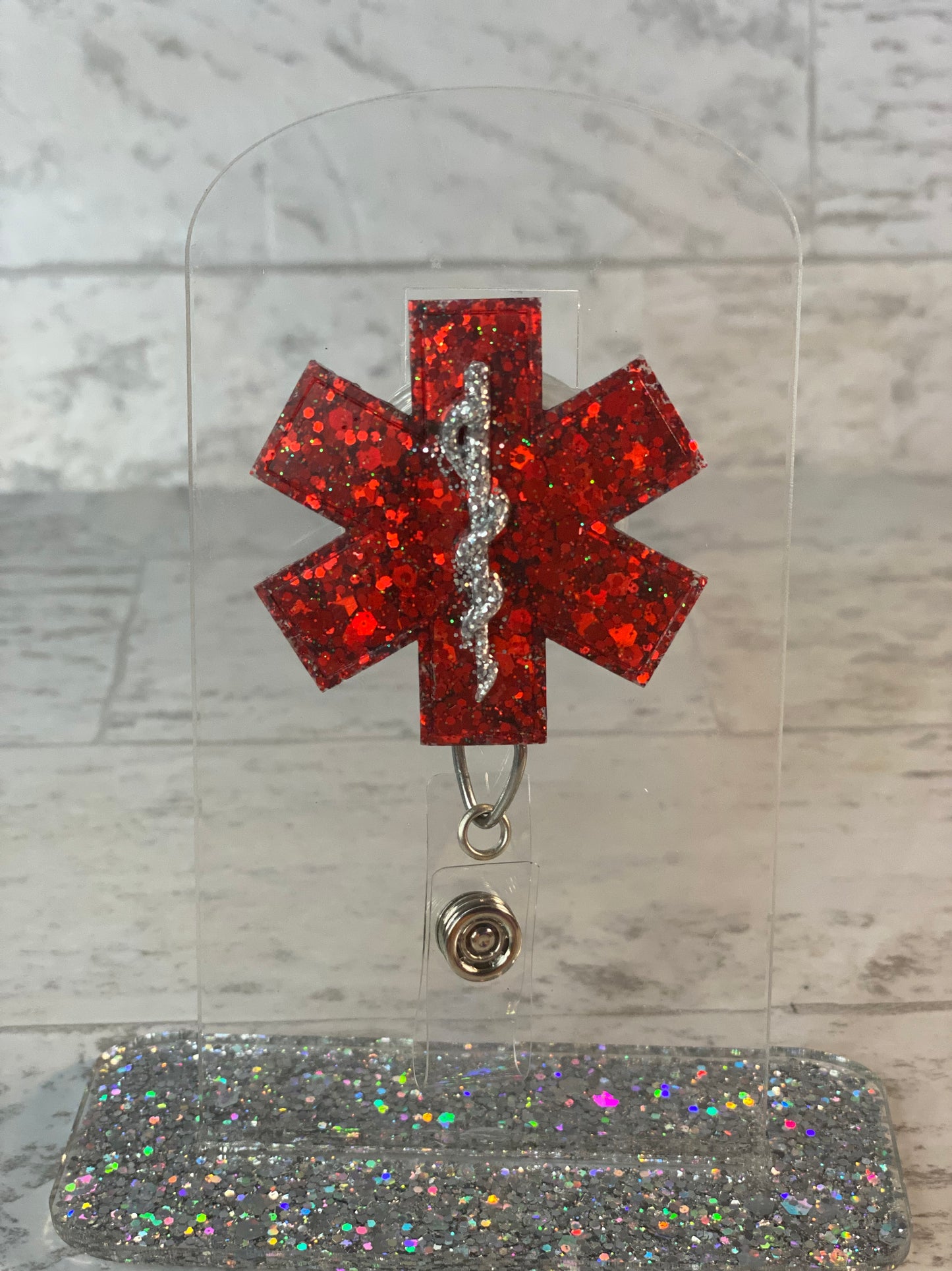 EMS- Star of Life Glitter Badge Reels