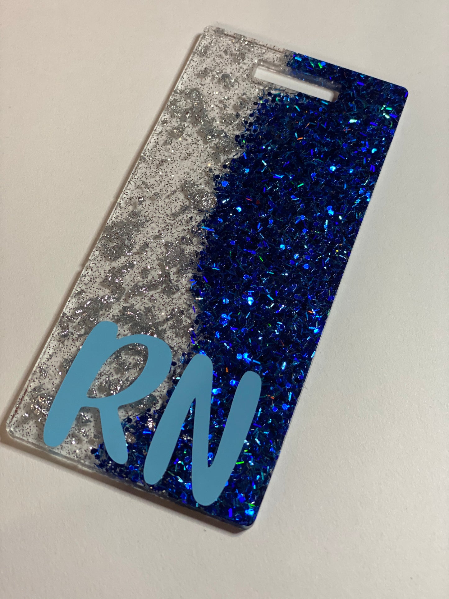 Blue Glitter Mix and Silver Foil Split Badge Buddy