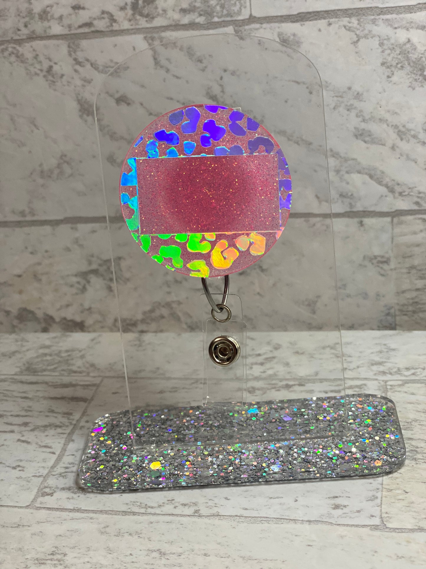 Holographic Leopard print Badge Buddy and Badge Reel Set