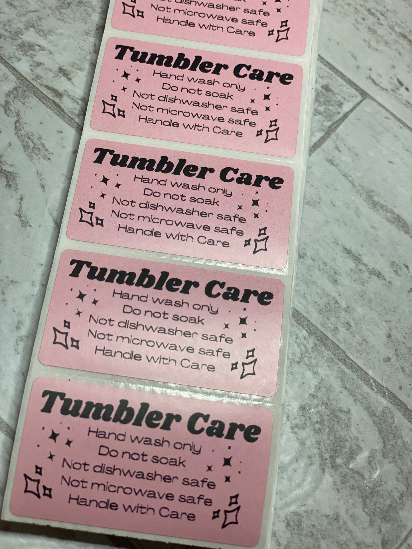 Tumbler Care Thermal Printer labels