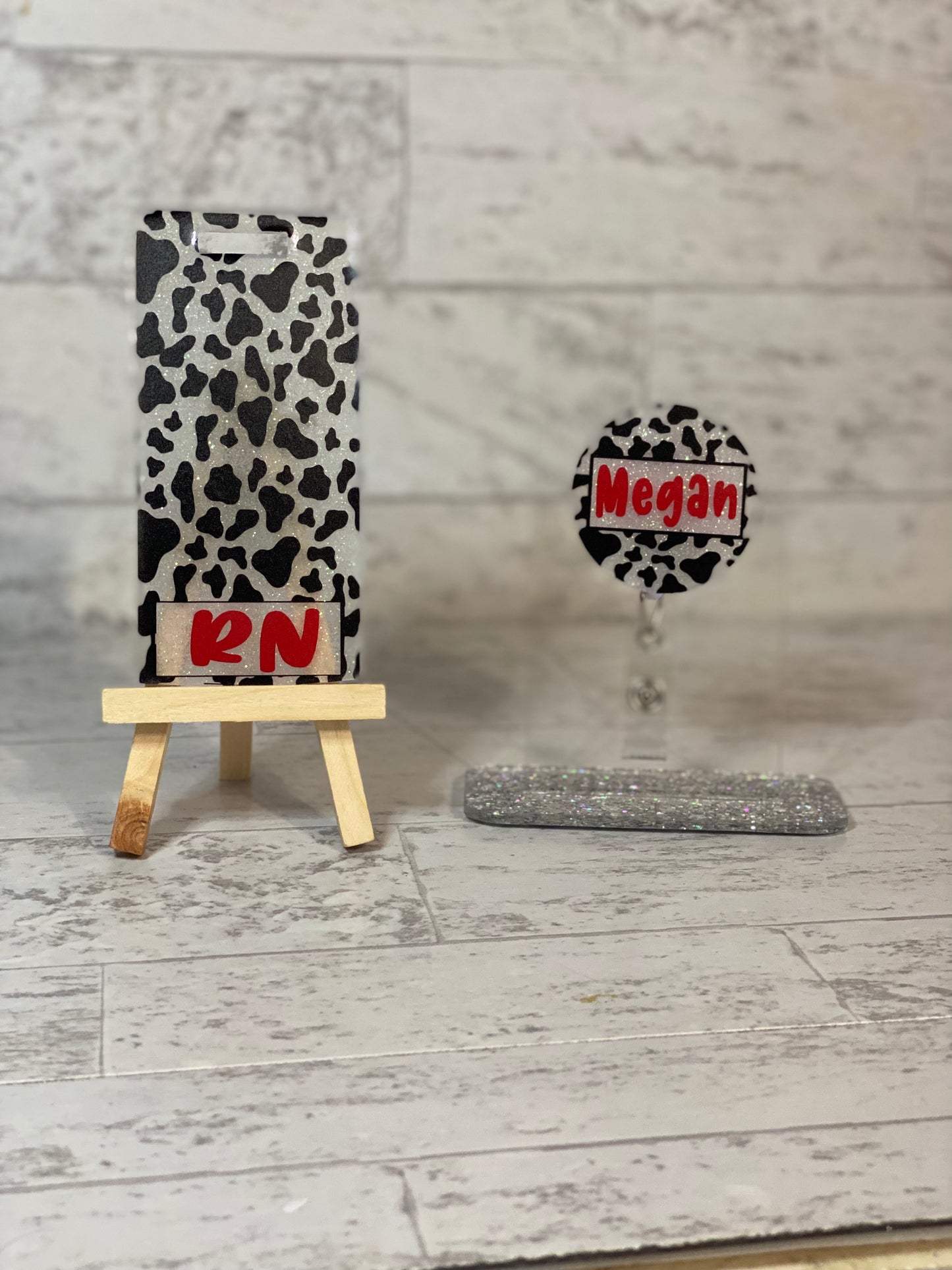 Cow print Badge Buddy and Badge Reel Set