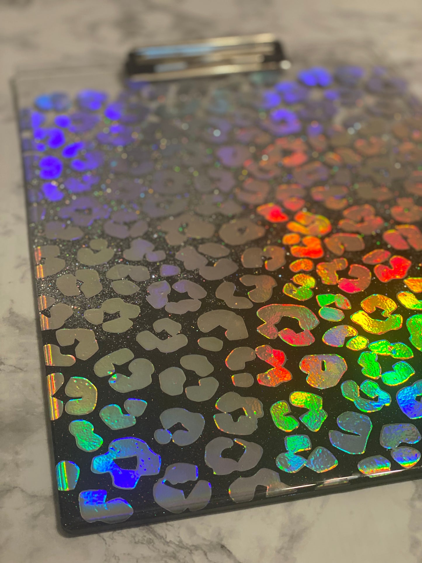 Holographic Leopard Print Clip Board