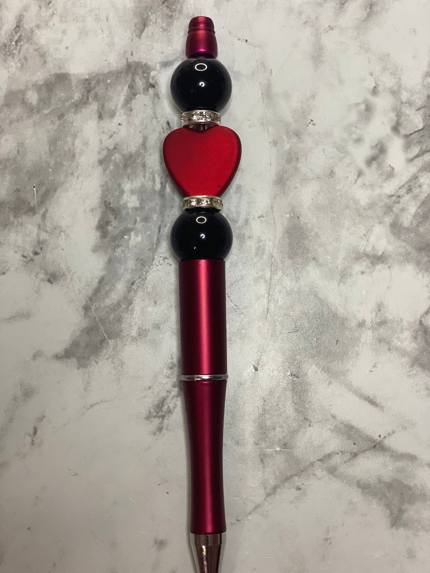 Black and Red Heart Beaded Pen
