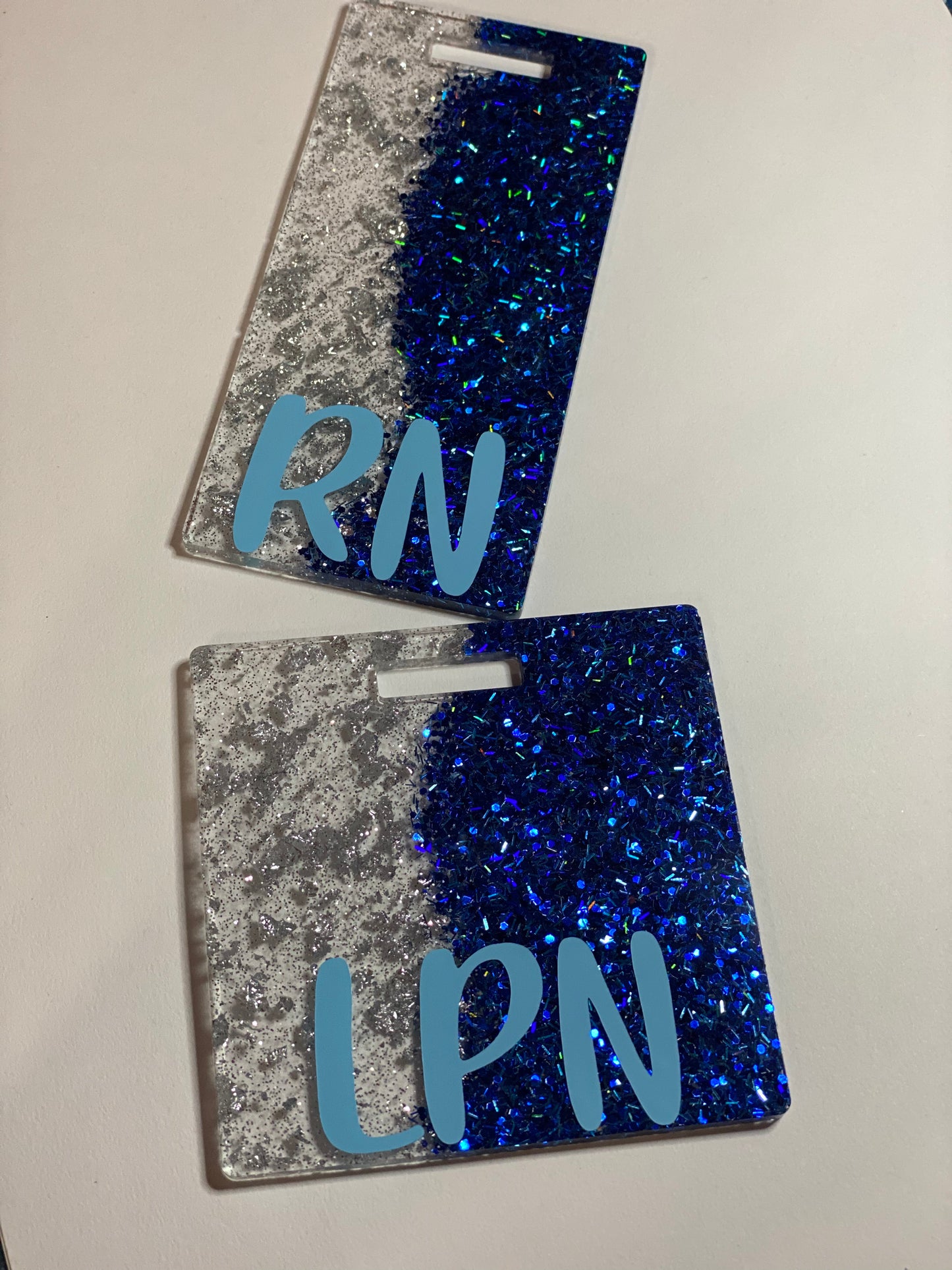 Blue Glitter Mix and Silver Foil Split Badge Buddy