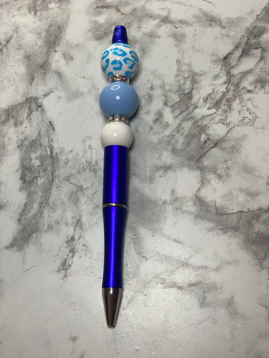 Blue Leopard Beaded Pen
