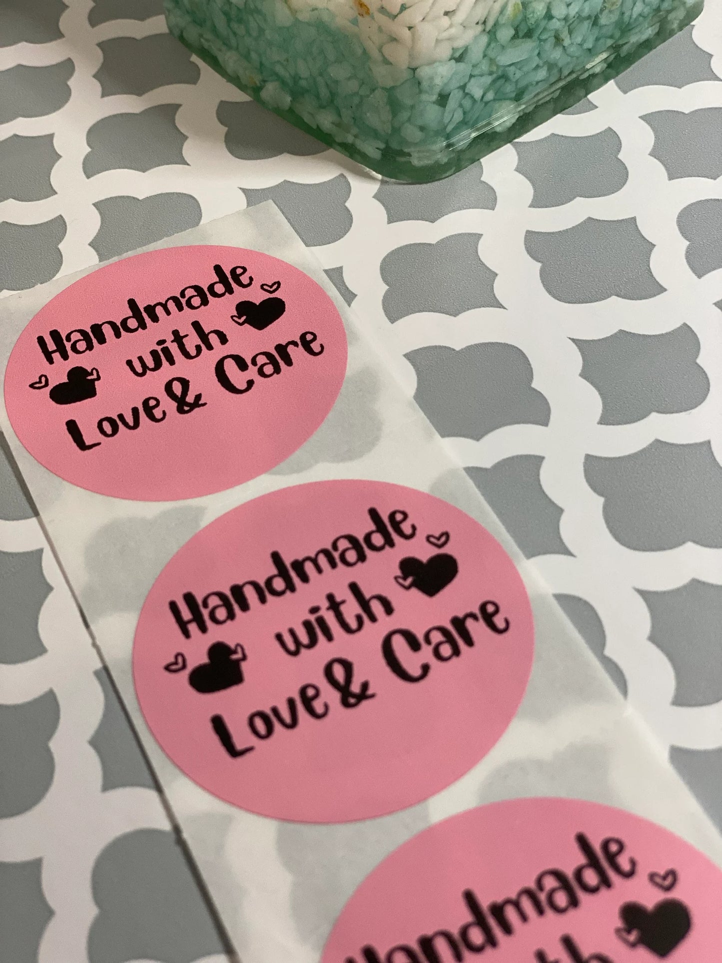 Handmade with Love and Care Thermal Printed Stickers