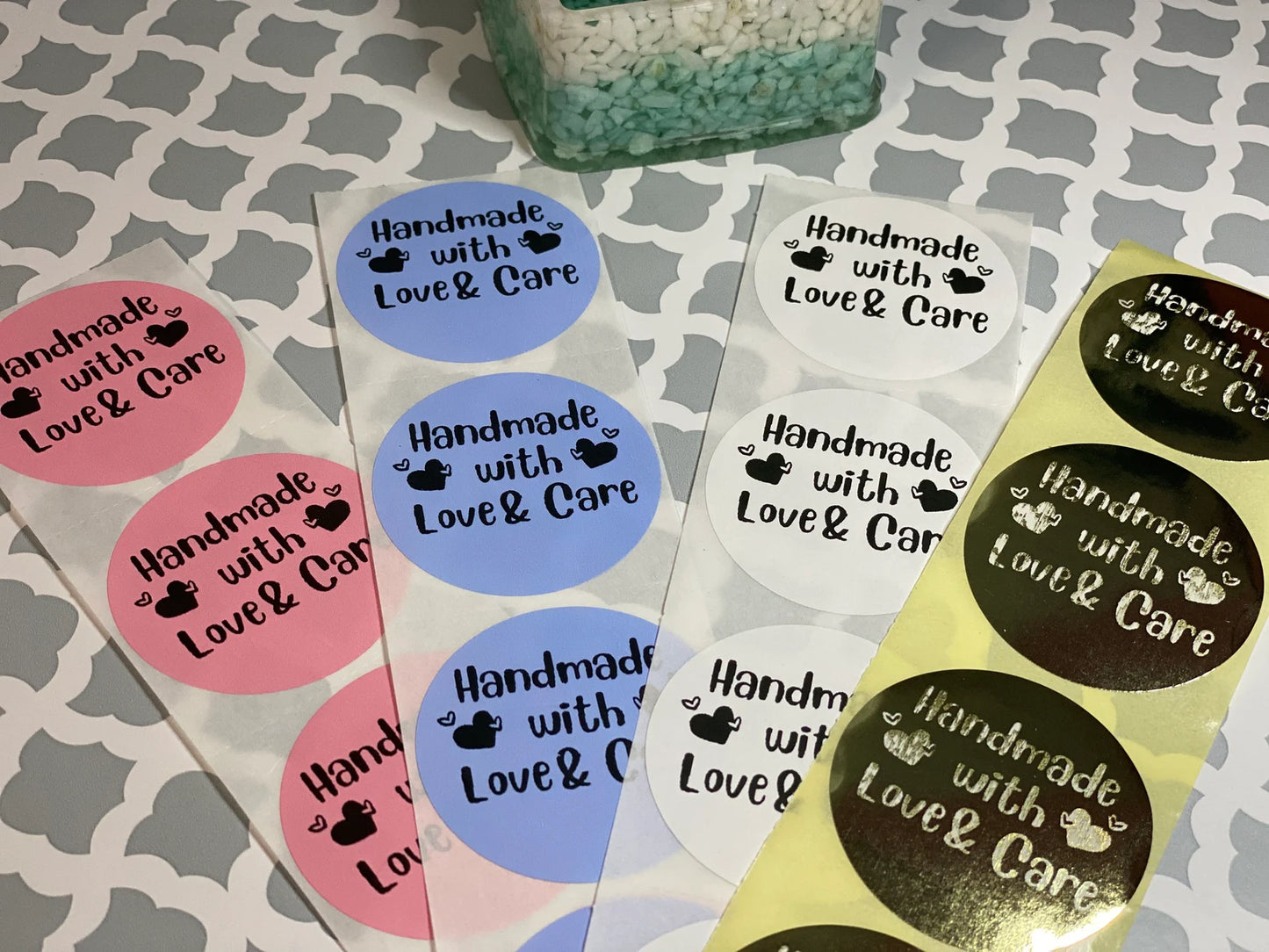 Handmade with Love and Care Thermal Printed Stickers